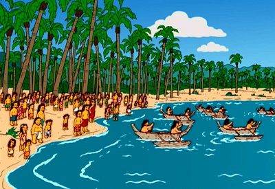 Simpsons Bounty canoe greeting scene